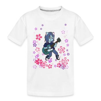 Katze spielt Gitarre auf der Wiese - Kinder Premium Bio T-Shirt - Weiß - Vorne