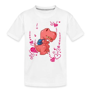 T-Rex Love Hearts Schoolchild - Kids' Premium Organic T-Shirt - white - Front