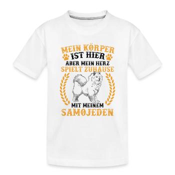 Samojede spielt zuhause Samojedenspitz - Kinder Premium Bio T-Shirt - Weiß - Vorne