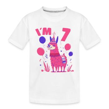Cute Lama Birthday Motif for Girls Iam 7 Gift Idea - Kinder Premium Bio T-Shirt - Weiß - Vorne
