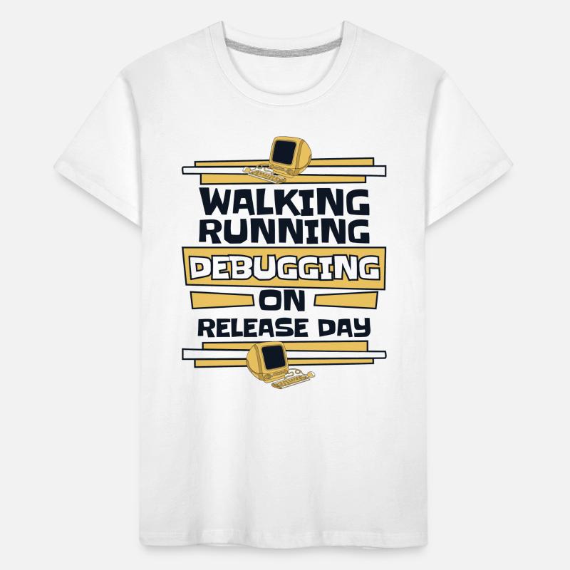 Walking Running Debugging Release Day Coder Kinder Premium Bio T-Shirt