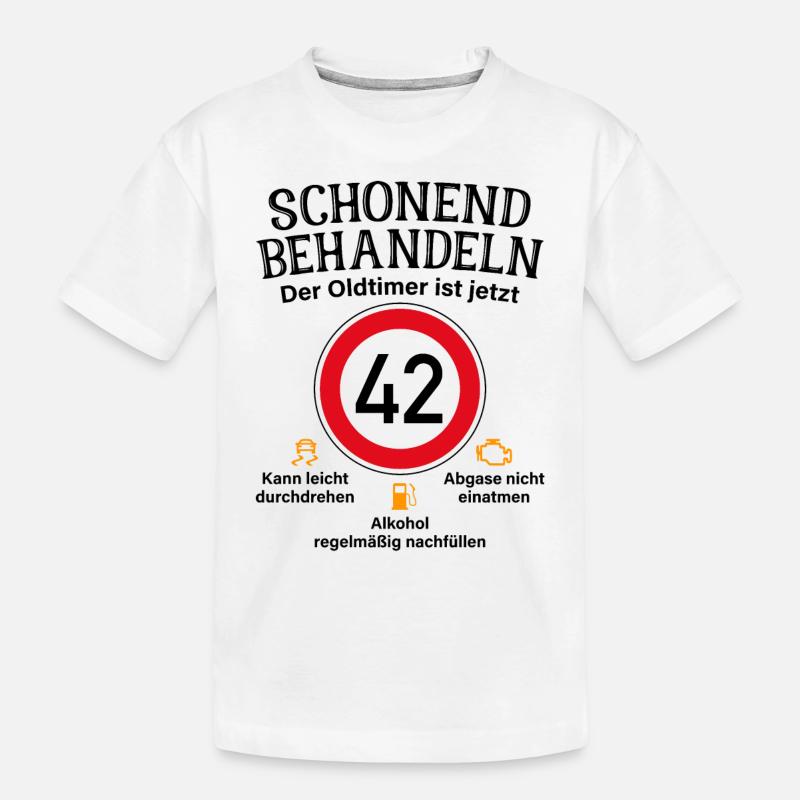 42. Geburtstag Schonend Behandeln Oldtimer Ist 42 - Kinder Premium Bio T-Shirt - Weiß