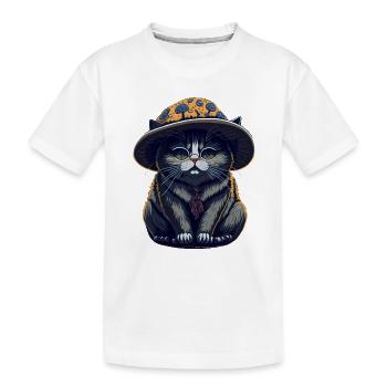 Mollige Katze mit Pilzhut - Kinder Premium Bio T-Shirt - Weiß - Vorne