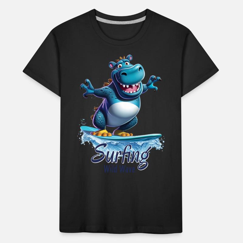 Cooles Nilpferd mit einem Surfbrett - Surfer Kinder Premium Bio T-Shirt