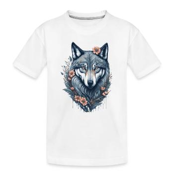 Skurriles Blumenwolf-Aquarellgemälde - Kinder Premium Bio T-Shirt - Weiß - Vorne