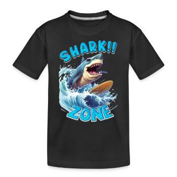 Lustiger Hai mit einem Surfbrett - Surfer - Kinder Premium Bio T-Shirt - Schwarz - Vorne