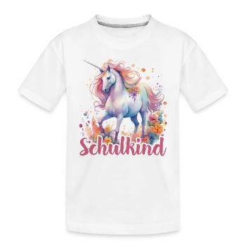 Einhorn Blumen Schulkind Einschulung 2023 - Kinder Premium Bio T-Shirt - Weiß - Vorne
