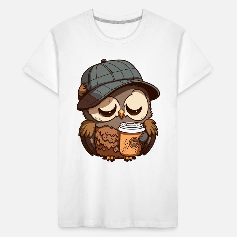 Müde Eule mit einem Kaffeebecher Kinder Premium Bio T-Shirt