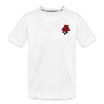 Logo Rote Rosen Aufnäher Vintage Blumen Liebhaber Neuheit - Kinder Premium Bio T-Shirt - Weiß - Vorne