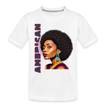 Schwarze Frau mit Schriftzug American - Kinder Premium Bio T-Shirt - Weiß - Vorne