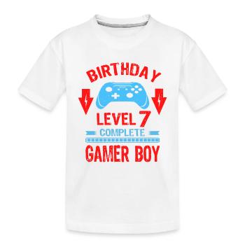 Seven 7yr BDay Son Boy Funny Gamer 7th 7 Year Old - Kids' Premium Organic T-Shirt - white - Front