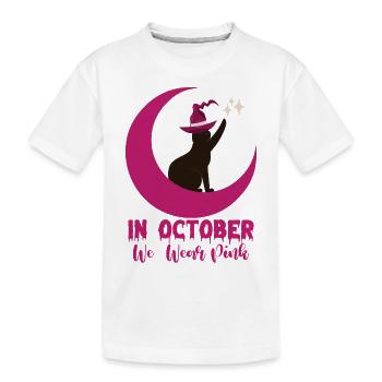 In October We Wear Pink Cat Breast Cancer Awarenes - Kids' Premium Organic T-Shirt - white - Front