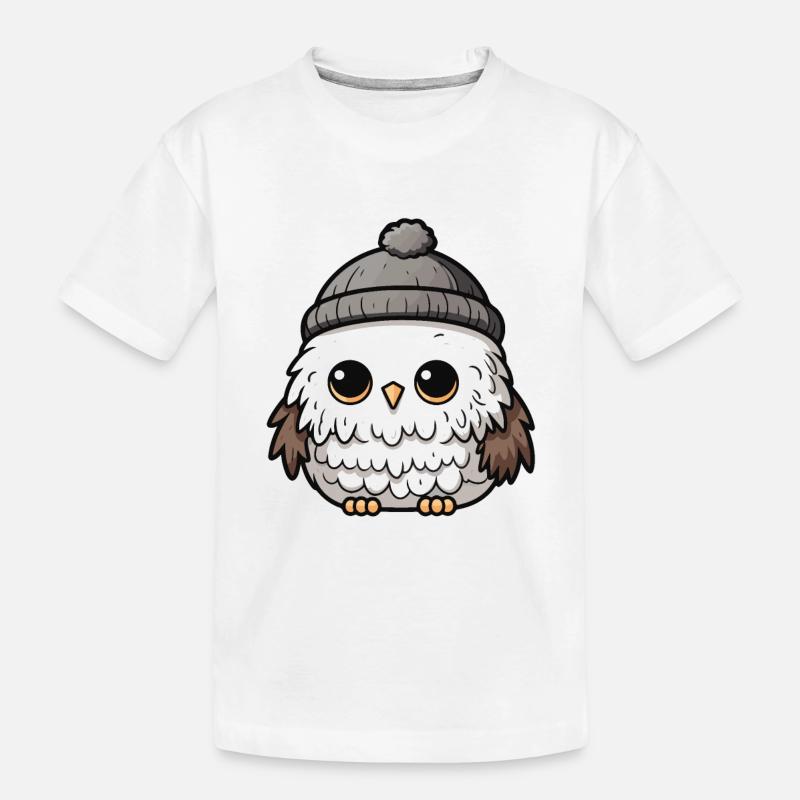 Eule Winter Tier Niedlich Comic - Kinder Premium Bio T-Shirt - Weiß