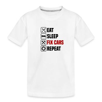 Eating, sleeping, repairing cars, repeating - Kids' Premium Organic T-Shirt - white - Front