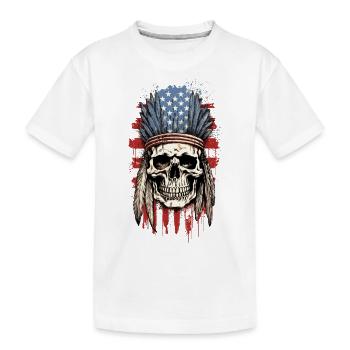 Skull Indian Chief Feather Headdress America - Kids' Premium Organic T-Shirt - white - Front