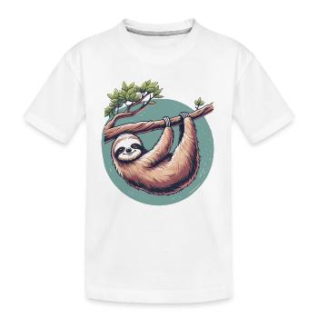 Relaxed sloth serenity at tree - Kids' Premium Organic T-Shirt - white - Front