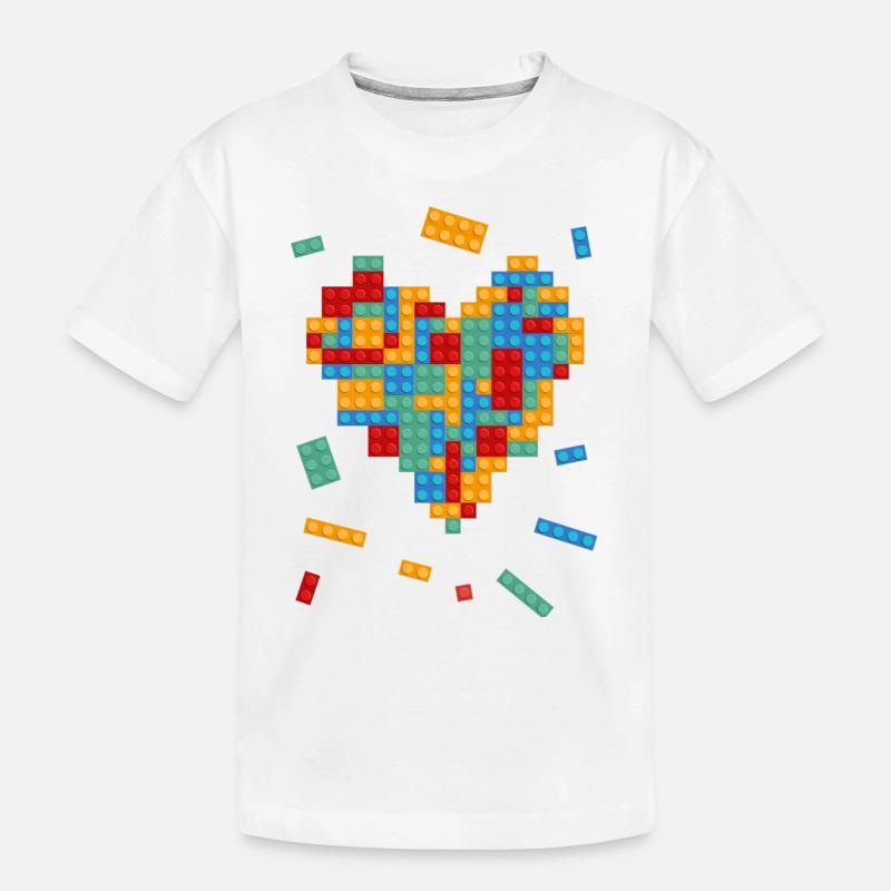 La Saint-Valentin coeur blocs de construction constructeur architecte - T-shirt bio Premium Enfant - blanc