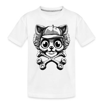 Abenteuer-Katzen-Style: Piraten-Shirt mit Knochen. - Kinder Premium Bio T-Shirt - Weiß - Vorne