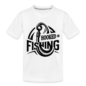 « Hooked on Fishing » - T-shirt graphique élégant pour pêcheur - T-shirt bio Premium Enfant - blanc - Devant