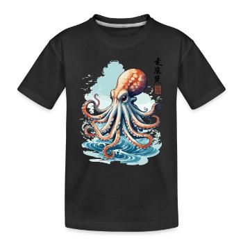 Octopus Japan Aesthetic Sea Fisherman Art - Kids' Premium Organic T-Shirt - black - Front
