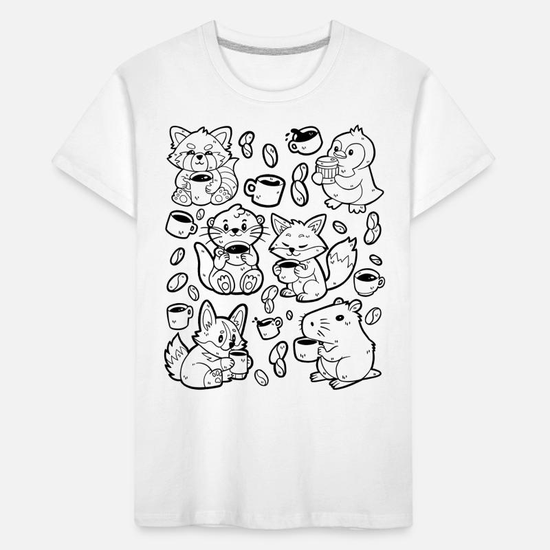 Coffee Doodle: Capybara, Fox, Corgi, Otter Kids' Premium Organic T-Shirt
