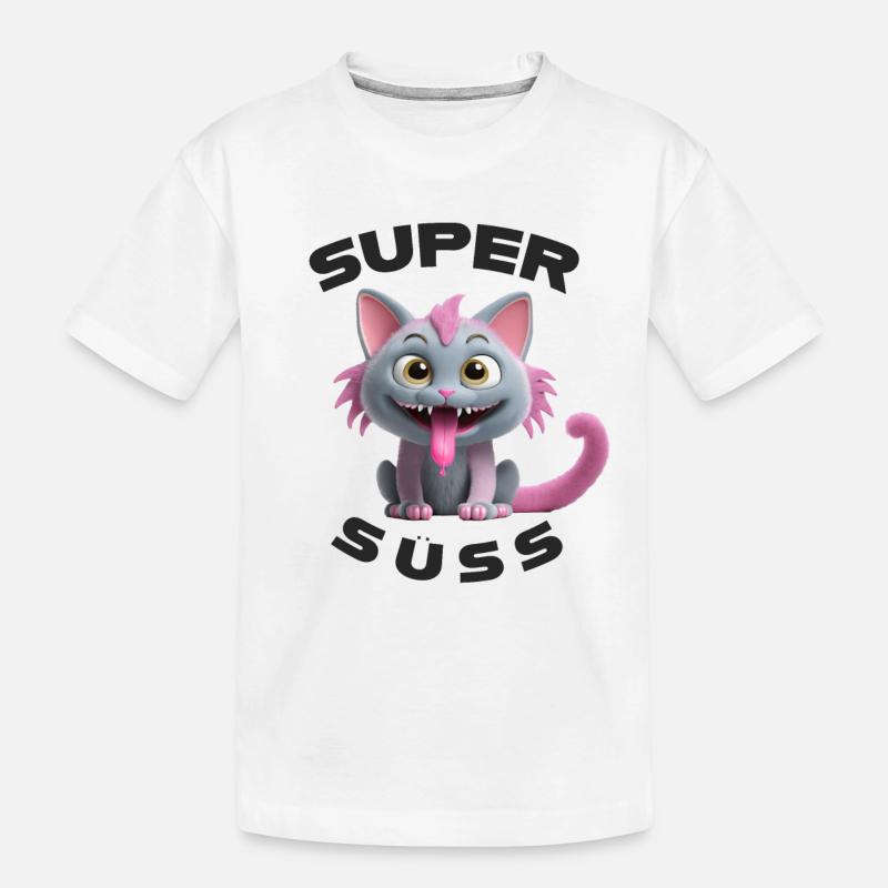Monstre chat super mignon avec une longue langue - T-shirt bio Premium Enfant - blanc