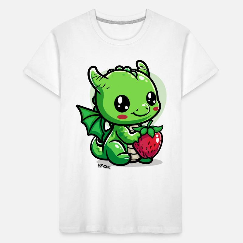 Ein kleiner süßer Drache mit einer Erdbeere Kinder Premium Bio T-Shirt