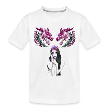Fille, Femme, Dragon, Fantaisie, Fable, Créature mythique - T-shirt bio Premium Enfant - blanc - Devant