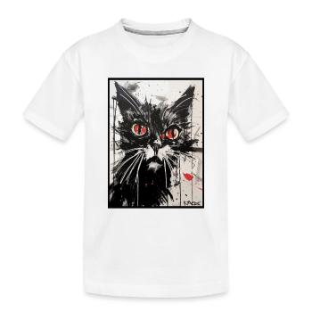 Carbon Paper Colored Pencil Drawing of a Cat - Kids' Premium Organic T-Shirt - white - Front