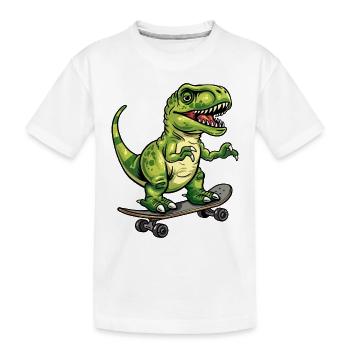 T-Rex on skateboard - Kids' Premium Organic T-Shirt - white - Front