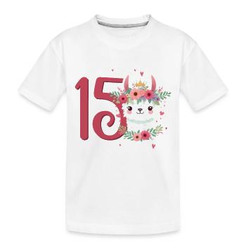 Geburtstag 15 Mädchen Alpaka LLama Lama Fünfzehn 1 - Kinder Premium Bio T-Shirt - Weiß - Vorne