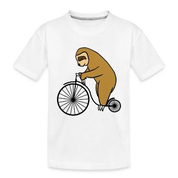 Paresseux sur vélo rétro avec grande roue mignon - T-shirt bio Premium Enfant - blanc - Devant