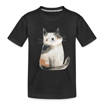 Niedliche skurrile Katzenillustration - Entzückendes Tier - Kinder Premium Bio T-Shirt - Schwarz - Vorne