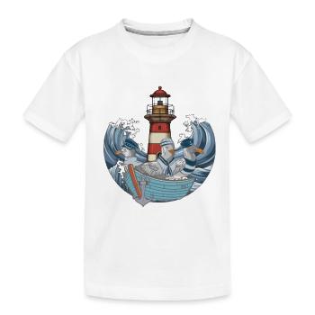 Möwen Boot Schifffahrt Leuchtturm Wellen Meer - Kinder Premium Bio T-Shirt - Weiß - Vorne