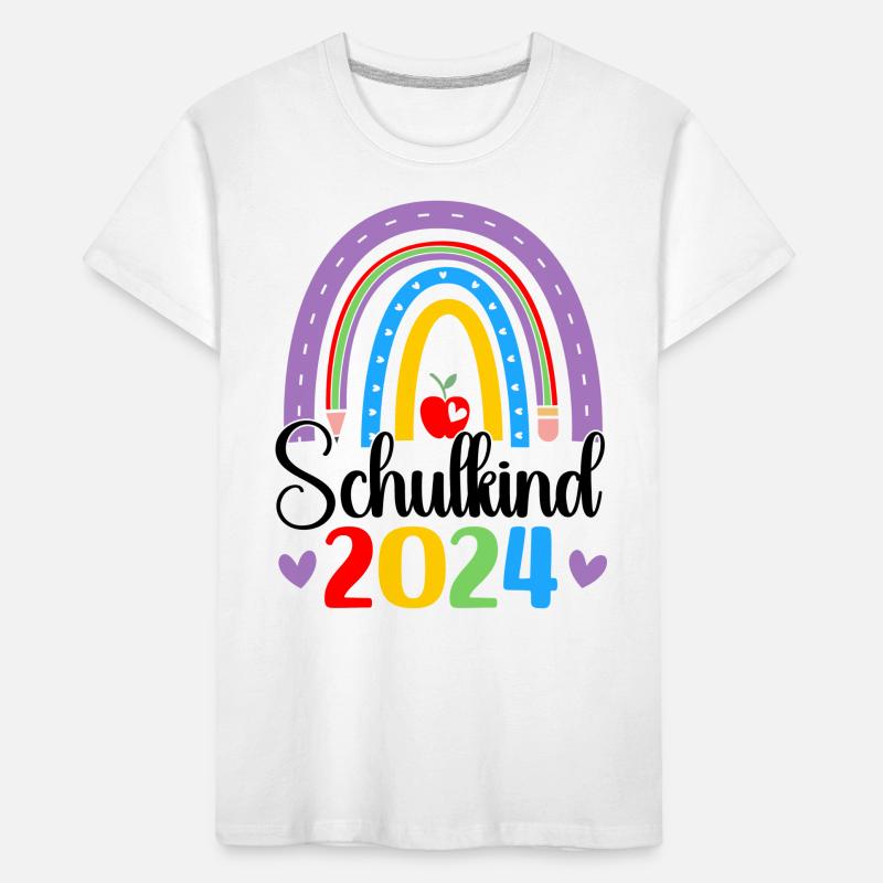 Schulkind 2024 Mädchen Regenbogen Einschulung 2024 Kinder Premium Bio T-Shirt