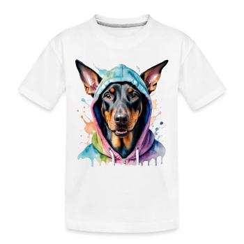 Dobermann Hoodie Hund Bunt Lustig Tier Print - Kinder Premium Bio T-Shirt - Weiß - Vorne