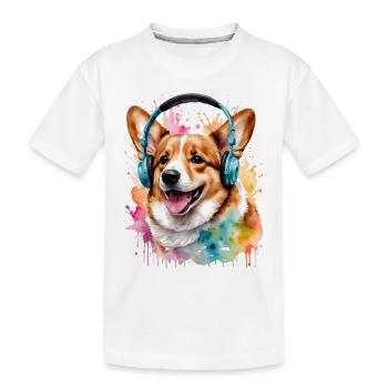 Corgi Kopfhörer Hund Bunt Lustig Tier Design Print - Kinder Premium Bio T-Shirt - Weiß - Vorne