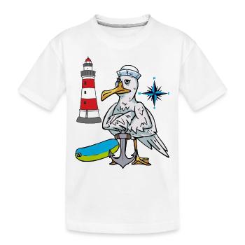 Möwe Möwen Leuchtturm Kompass Seefahrer Ahoi - Kinder Premium Bio T-Shirt - Weiß - Vorne
