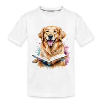 Golden Retriever Chien De Lecture Drôle Design Imprimer - T-shirt bio Premium Enfant - blanc - Devant