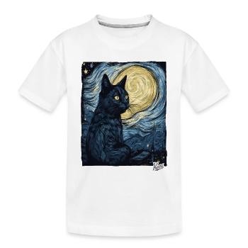 Nuit étoilée et chat noir - T-shirt bio Premium Enfant - blanc - Devant