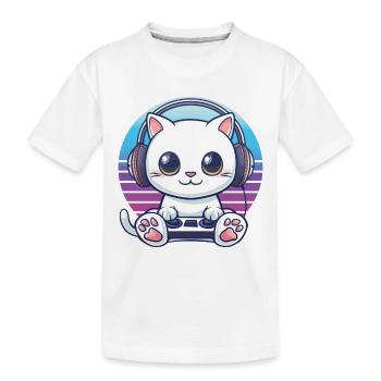 Cat gaming retro background - Kids' Premium Organic T-Shirt - white - Front