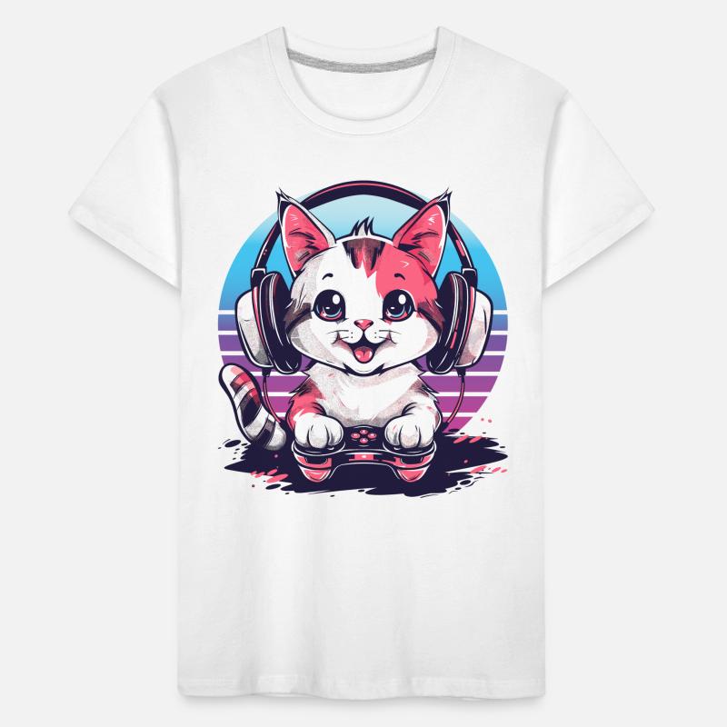 Fond rétro de jeu de chat T-shirt bio Premium Enfant