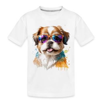 Shih Tzu Sonnenbrille Hund Lustig Tier Print - Kinder Premium Bio T-Shirt - Weiß - Vorne
