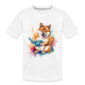 Shiba Inu Lecture Livre Chien Drôle Animal Design Imprimer - T-shirt bio Premium Enfant - blanc - Devant