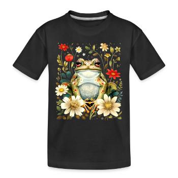 Floral Cottagecore Aesthetically Cute Frog - Kids' Premium Organic T-Shirt - black - Front