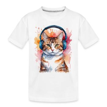 Katze Kopfhörer Bunt Lustig Tier Design Print - Kinder Premium Bio T-Shirt - Weiß - Vorne