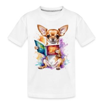 Chihuahua Lesen Buch Hund Lustig Tier Design Print - Kinder Premium Bio T-Shirt - Weiß - Vorne