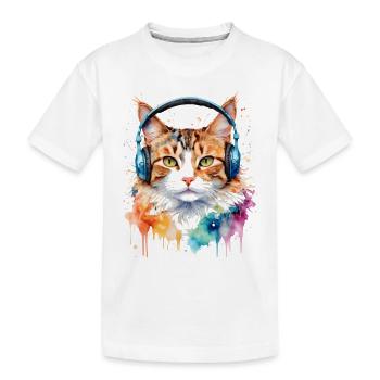 Casque de chat coloré drôle animal design imprimé - T-shirt bio Premium Enfant - blanc - Devant