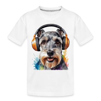 Zwergschnauzer Kopfhörer Hund Lustig Design Print - Kinder Premium Bio T-Shirt - Weiß - Vorne