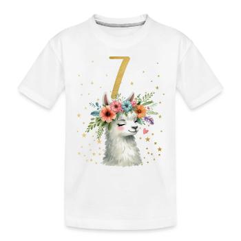 Geburtstag 7 Mädchen Alpaca LLama Lama Party 7 Jah - Kinder Premium Bio T-Shirt - Weiß - Vorne